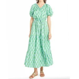 PATTY KIM Mint Floral Puff Sleeve Maxi Dress